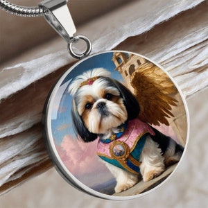 Collar de ángel de Shih Tzu, personalizado con opción de grabado, perro renacentista, colgante de ángel de perro Shih Tzu, joyería conmemorativa de perro personalizada