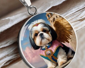 Collar de regalo de ángel Shih Tzu - Joyería personalizada para perros - Colgante con foto de mascota personalizado - Regalo para mamás perrunas
