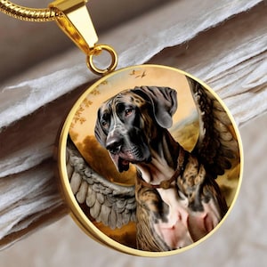 Brindle Great Dane Jewelry, Personalized Dog Angel Necklace, Great Dane Dog Angel Gifts, Engrave Option, Renaissance Dog Memorial Pendant