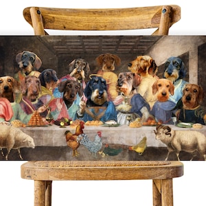 Wire-haired Dachshund Last Supper Altered Art, Renaissance Print, Nobility Dogs Mom & Dad gifts