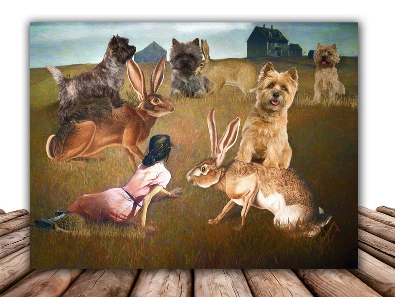 Cairn Terrier Art Christina's World CANVAS Print Dog riding Hare Mom & Dad gifts wall art by Nobility Dogs image 7