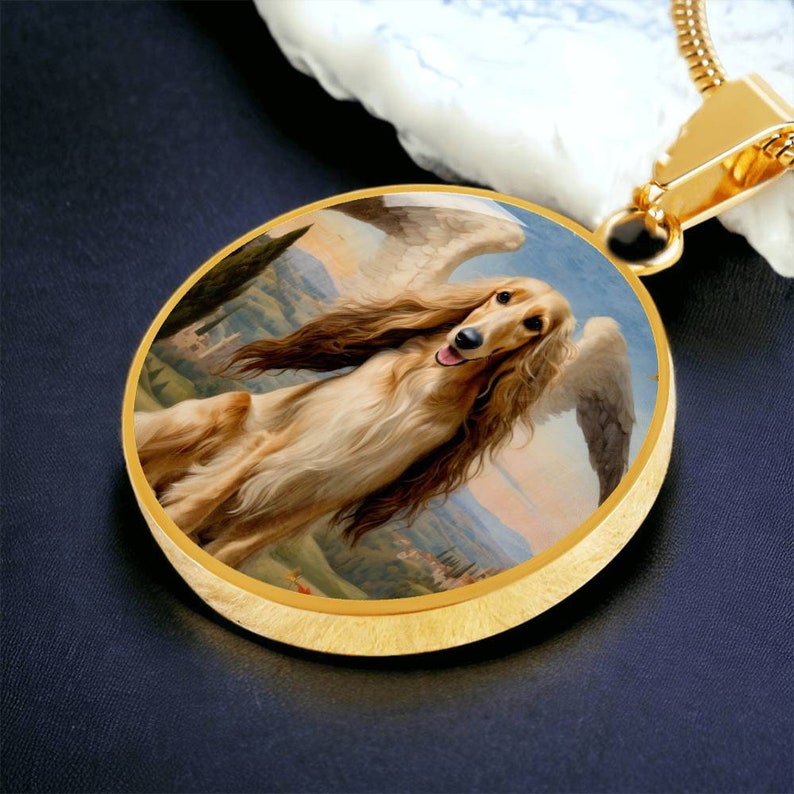 Afghan Hound Angel Necklace, Dog Pendant with Engraving Option, Renaissance Dog Gifts, Custom Dog Memorial Jewelry image 4