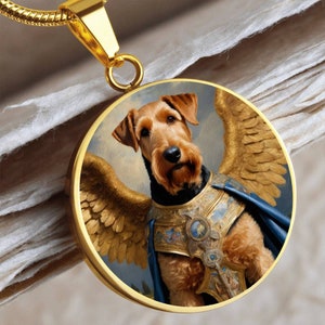 Airedale Terrier Necklace, Airedale Dog Angel Pendant, Personalized with Engrave Option, Renaissance Dog, Custom Dog Memorial Jewelry