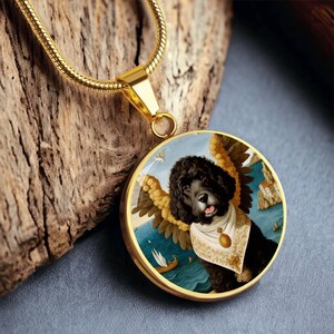 Collar con colgante de ángel de perro de agua portugués: Memorial personalizado para perros