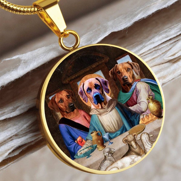 Rhodesian Ridgeback Hund letztes Abendmahl personalisierter Schmuck Anhänger, Ridgeback Hund Halskette und Kette, Renaissance Geschenke für Hund Mama