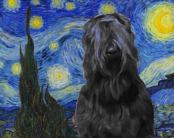Black Russian Terrier Starry night Art CANVAS Van Gogh Customized print Black Russian Terrier Personalized Dog Portrait Mom & Dad gifts