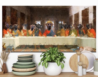 Gran Danés Atigrado La Última Cena Arte de Leonardo da Vinci, Perro Envuelto para Galería, Obra Maestra del Renacimiento Regalos para Mamás y Papás Perros Nobles