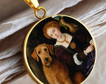 Collier Airedale Terrier et chien ange gardien, pendentif ange Airedale, option de gravure, chien Renaissance personnalisé, bijoux personnalisés