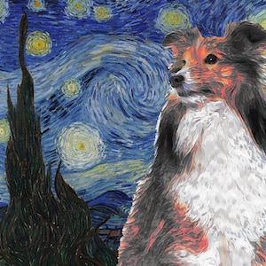 Personalized Sheltie Shetland Sheepdog Art CANVAS Starry Night Customized print Sable Sheltie Dog Portrait Mom & Dad gifts