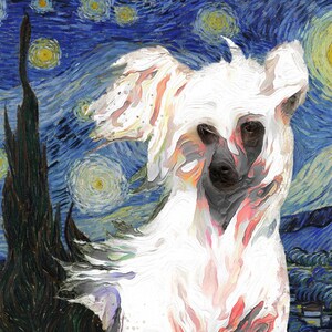 Chinese Crested Art CANVAS Starry Night Van Gogh Customized print Chinese Crested Personalized Dog Portrait Mom & Dad gifts
