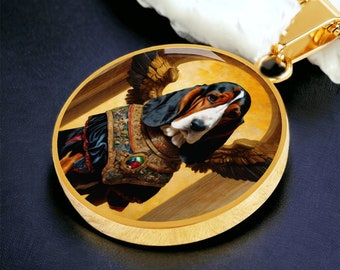 Collier basset hound, pendentif ange chien, option de gravure, chien Renaissance personnalisé, bijoux commémoratifs personnalisés