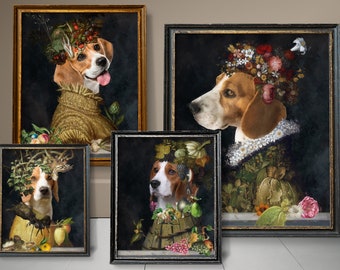 Four Seasons Beagle Art, Beagle Dog Gifts, Winter, Spring, Summer, Autumn, Arcimboldo, Renaissance Dog Mom & Dad gifts