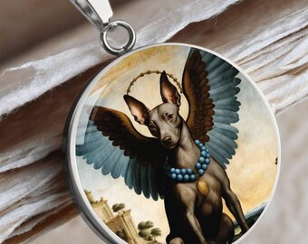 Collar con colgante de ángel Xoloitzcuintli - Colgante personalizado con foto de perro sin pelo mexicano - Joyería conmemorativa para amantes de los perros