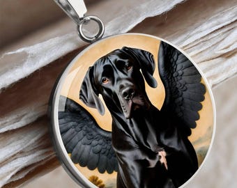 Collar con colgante de ángel para perro Gran Danés, regalos para Gran Danés Negro, personalizado con tu perro, opción de grabado, colgante conmemorativo para perro estilo Renacimiento