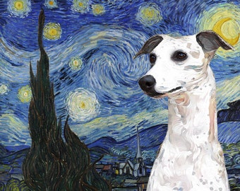 Whippet Dog Art Canvas: Starry Night Style, Personalized Pet Portrait