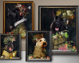 Four Seasons Scottie Dog Art, Scottish Terrier Gifts, Winter, Spring, Summer, Autumn, Arcimboldo, Renaissance Dog Mom & Dad gifts