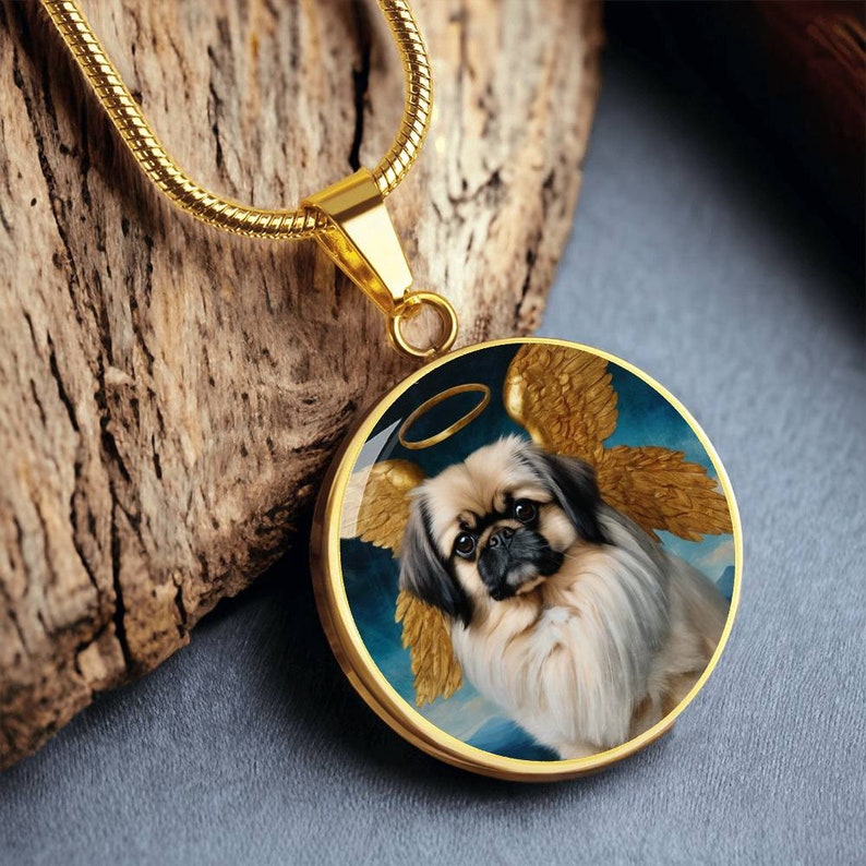Pekingese Angel Necklace, Pekingese Dog Pendant with Engraving Option, Renaissance Dog Gifts, Custom Dog Memorial Jewelry image 1
