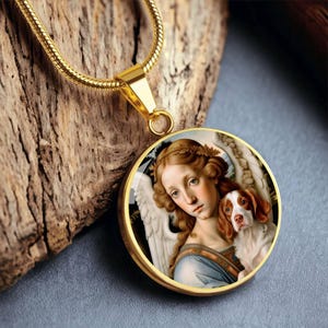 Brittany Spaniel and Angel Necklace, Brittany Dog Pendant with Engraving Option, Angel Dog Gifts, Custom Memorial Dog Jewelry