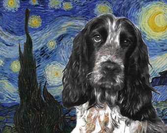 Blue Roan Cocker Spaniel Starry night Art CANVAS Van Gogh Customized print English Cocker Spaniel Personalized Dog Portrait Mom & Dad gifts