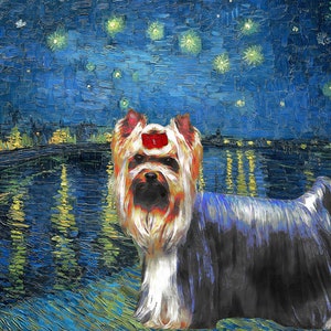Customized Van Gogh Starry Night Yorkshire Terrier Canvas Print  Mug  Yorkie Gift for Dog Lovers