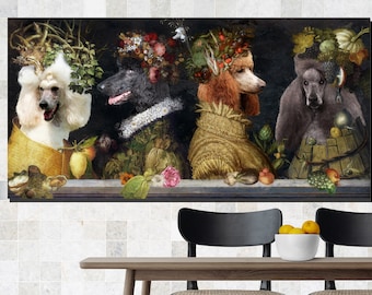 Standard Poodle Gifts, Poodle Art, Winter, Spring, Summer, Autumn, Four Seasons Arcimboldo, Renaissance Dog, Dining Room Decor, Kitchen