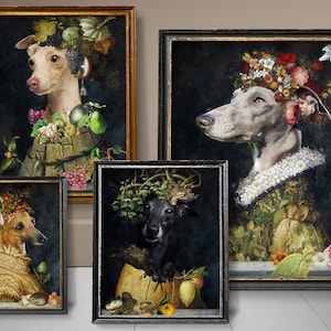 Italienischer Windhund Geschenke, Iggy Hund Kunst, Winter, Frühling, Sommer, Herbst, vier Jahreszeiten Arcimboldo, Renaissance Hund Mama & Papa Geschenke Bild 1
