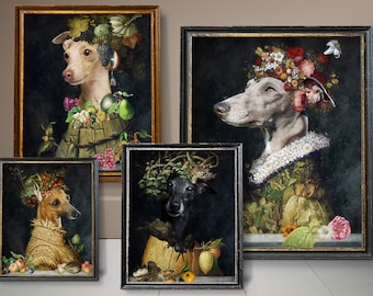 Italian Greyhound Gifts, Iggy Dog Art, Winter, Spring, Summer, Autumn, Four Seasons Arcimboldo, Renaissance Dog Mom & Dad gifts