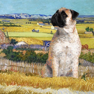 Bullmastiff Art CANVAS Harvest at La Crau Van Gogh Customized print Fawn Bullmastiff Personalized Dog Portrait Mom & Dad gifts