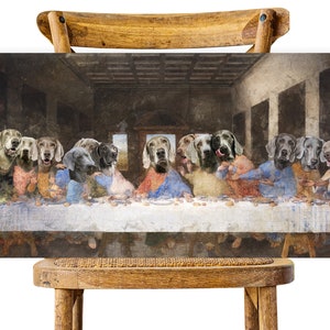 Weimaraners Last Supper Art, LIMITED EDITION Canvas Gallery Wrap, Renaissance Masterpiece Famous Print, Dog Mom & Dad gifts