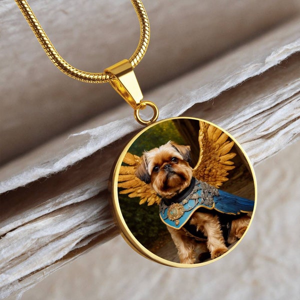 Brussels Griffon Necklace Angel, Personalized with Engrave Option, Renaissance Dog, Dog Angel Pendant, Custom Dog Memorial Jewelry