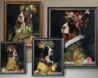 Four Seasons English Springer Spaniel Art, Springer Dog Gifts, Winter, Spring, Summer, Autumn, Arcimboldo, Renaissance Dog Mom & Dad gifts