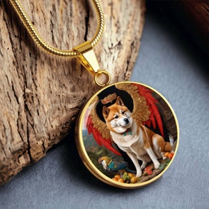 Akita Inu Angel Necklace, Japanese Akita Dog Pendant with Engraving Option, Renaissance Dog Gifts, Custom Dog Memorial Jewelry image 1