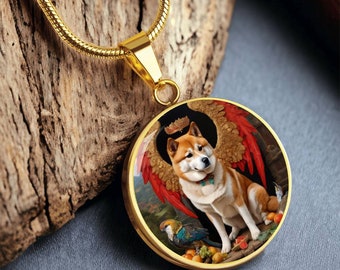 Akita Inu Angel Necklace, Japanese Akita Dog Pendant with Engraving Option, Renaissance Dog Gifts, Custom Dog Memorial Jewelry