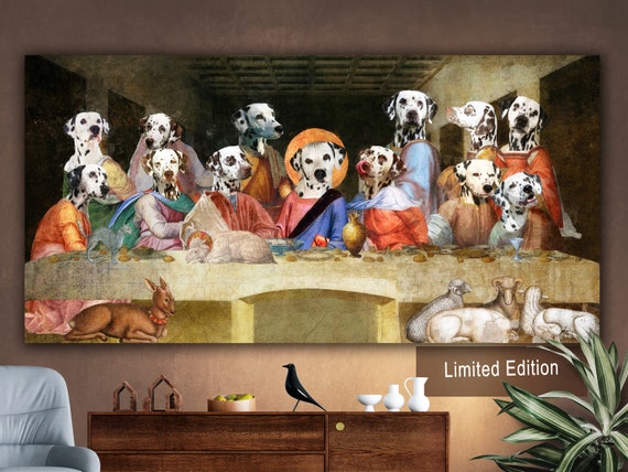 ダルメシアンの最後の晩餐プリント：ルネッサンス時代の犬のアート