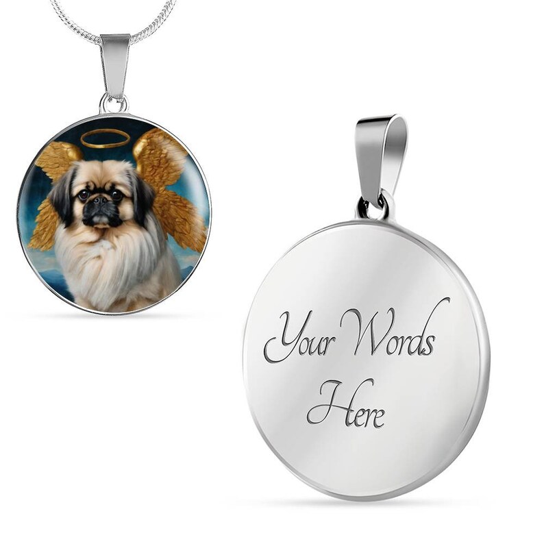 Pekingese Angel Necklace, Pekingese Dog Pendant with Engraving Option, Renaissance Dog Gifts, Custom Dog Memorial Jewelry image 10