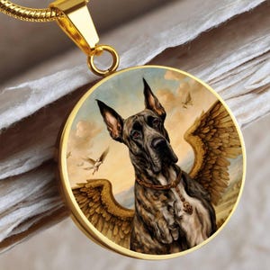 Personalized Dog Angel Necklace, Brindle Great Dane Jewelry, Great Dane Dog Angel Gifts, Engrave Option, Renaissance Dog Memorial Pendant
