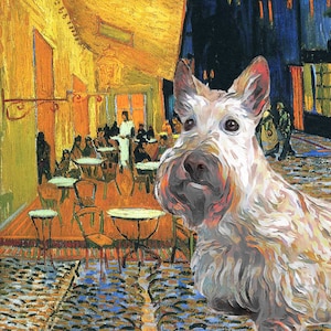 Scottie Dog Scottish Terrier Art CANVAS Van Gogh Cafe terrace at night Print Scotty Dog Personalized Dog Portrait Mom & Dad gifts