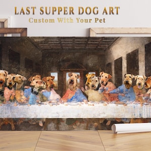 Airedale Terrier Last Supper Canvas Print: Renaissance Dog Art, Personalized Pet Portrait image 1