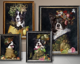 Four Seasons Border Collie Art, Collie Dog Gifts, Winter, Spring, Summer, Autumn, Arcimboldo, Renaissance Dog Mom & Dad gifts