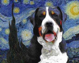 Greater Swiss Mountain Dog Art CANVAS Starry Night Van Gogh Customized print Swissy Personalized Dog Portrait Mom & Dad gifts