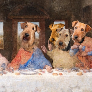Airedale Terrier Last Supper Canvas Print: Renaissance Dog Art, Personalized Pet Portrait image 2