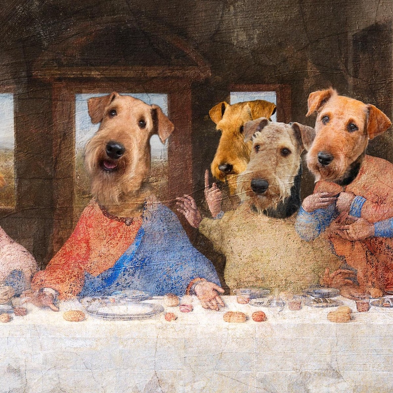 Airedale Terrier Last Supper Canvas Print: Renaissance Dog Art, Personalized Pet Portrait image 2