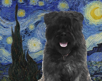 Bouvier des Flandres Art CANVAS Starry Night Customized print Flanders Cattle Dog Personalized Dog Portrait Mom & Dad gifts
