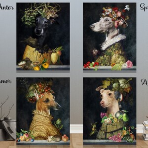 Italienischer Windhund Geschenke, Iggy Hund Kunst, Winter, Frühling, Sommer, Herbst, vier Jahreszeiten Arcimboldo, Renaissance Hund Mama & Papa Geschenke Bild 2