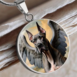 Personalized Dog Angel Necklace, Blue Great Dane Necklace, Great Dane Dog Angel Gifts, Engrave Option, Renaissance Dog Memorial Pendant