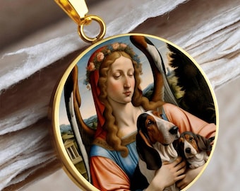 Basset Hound Angel Art Necklace: Personalized Memorial Pendant