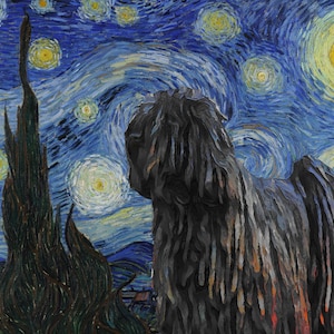 Puli Dog Art CANVAS Starry Night Van Gogh Customized Hungarian Black Puli Print and Mug Personalized Dog Portrait Mom & Dad gifts