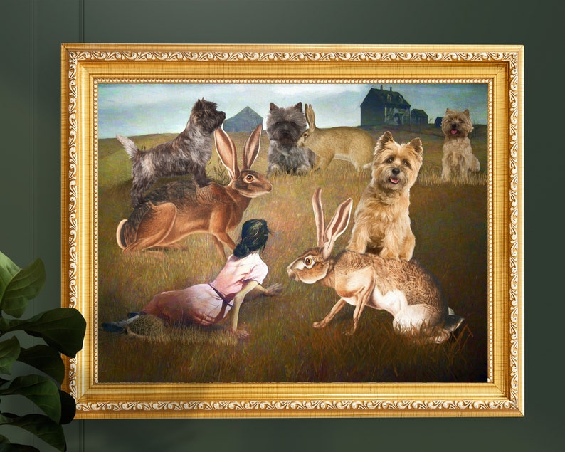 Cairn Terrier Art Christina's World CANVAS Print Dog riding Hare Mom & Dad gifts wall art by Nobility Dogs image 5