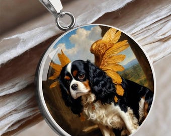 Colgante personalizado de ángel Cavalier King Charles tricolor - Collar con foto de perro personalizado - Regalo de recuerdo para mamás perrunas