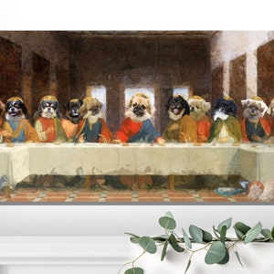 Tibetan Spaniel Art Last Supper by Leonardo Da Vinci, Tibbie Dog Gallery Wrap, Renaissance Masterpiece Dog Mom & Dad gifts Nobility Dogs